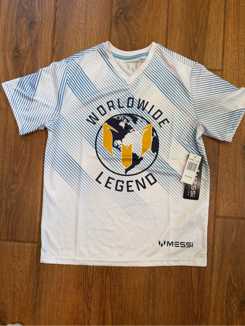 MESSi Kids "Worldwide Legend" Short Sleeve Tee - White & Light Blue